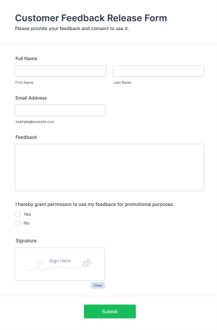 Customer Feedback Release Form Template