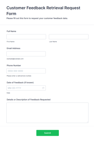 Customer Feedback Retrieval Request Form Template