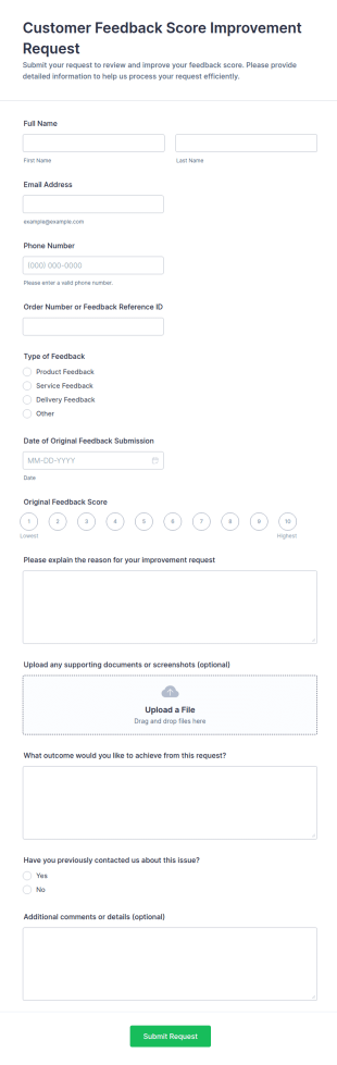Customer Feedback Score Improvement Request Form Template