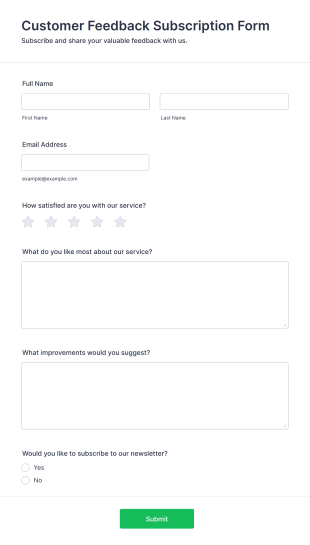 Customer Feedback Subscription Form Template