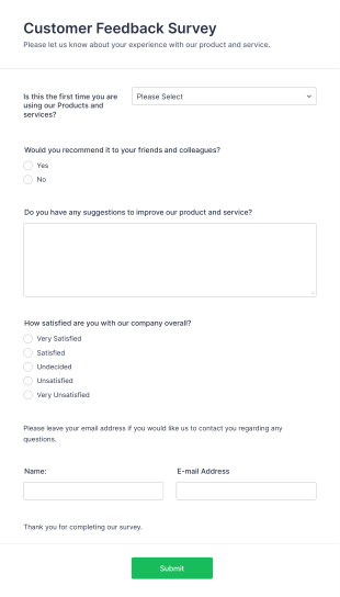 Customer Feedback Survey Form Template