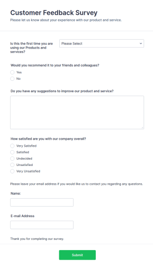 Customer Feedback Survey Form Template