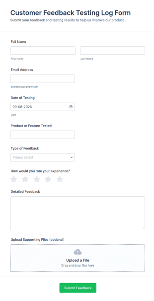 Customer Feedback Testing Log Form Template