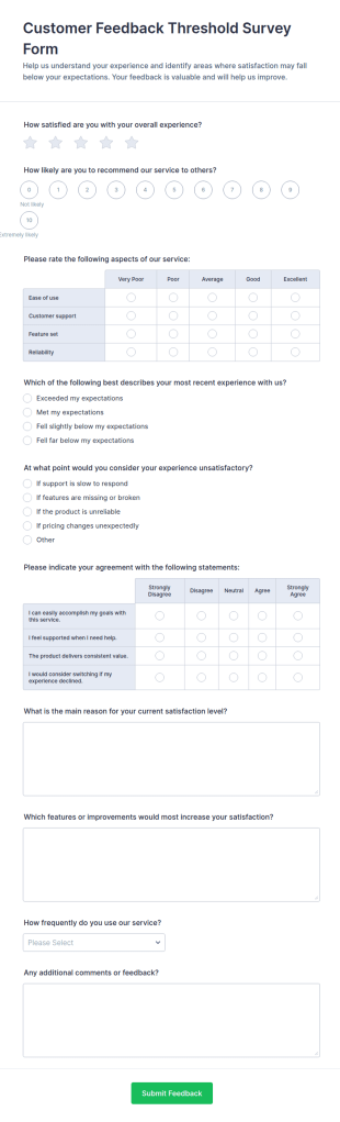 Customer Feedback Threshold Survey Form Template