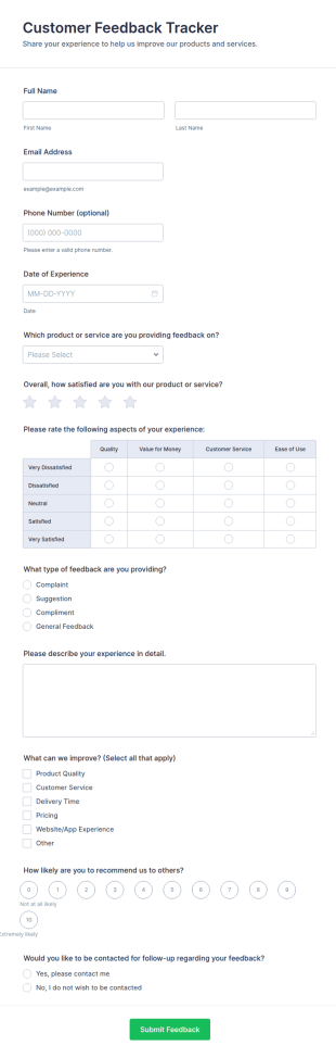 Customer Feedback Tracker Form Template