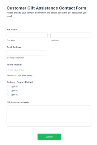 Customer Gift Assistance Contact Form Template