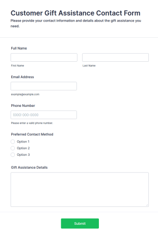 Customer Gift Assistance Contact Form Template