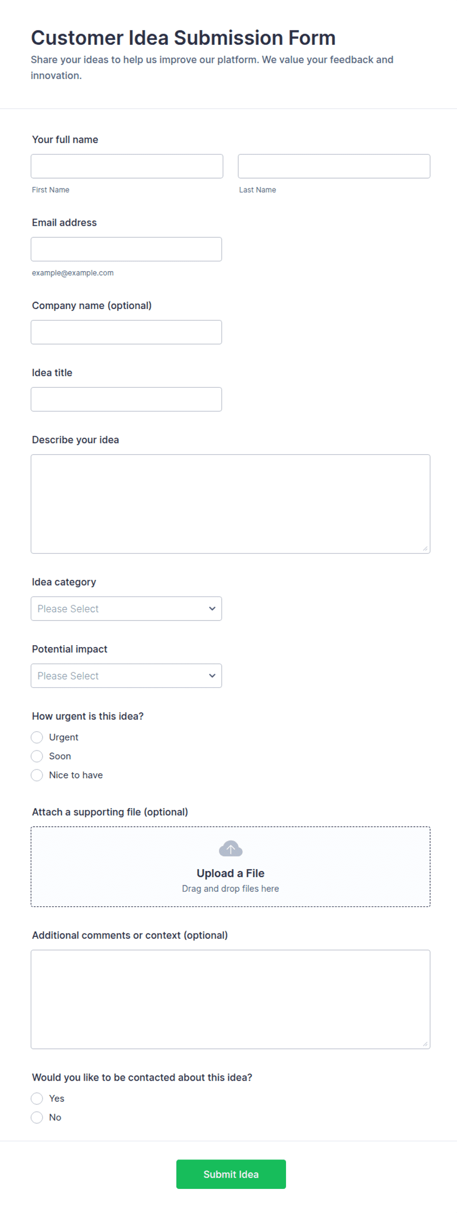 Customer Idea Submission Form Template | Jotform