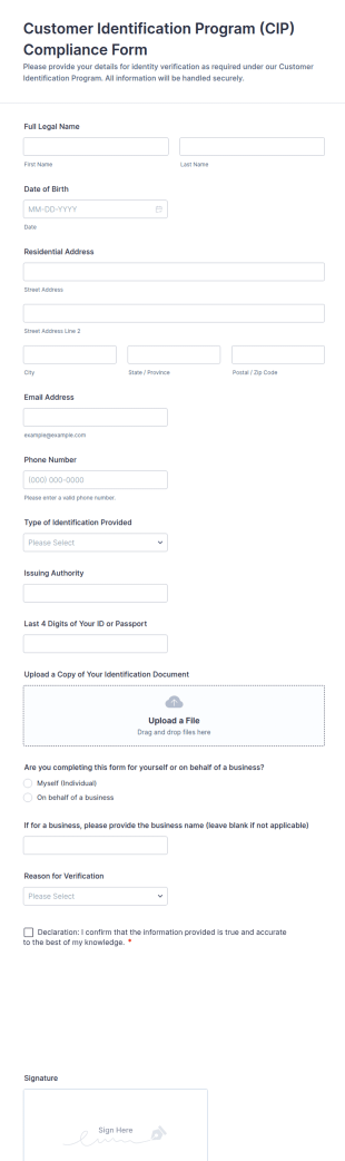Customer Identification Program (CIP) Compliance Form Template