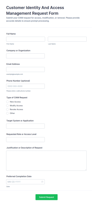 Customer Identity And Access Management (CIAM) Request Form Template