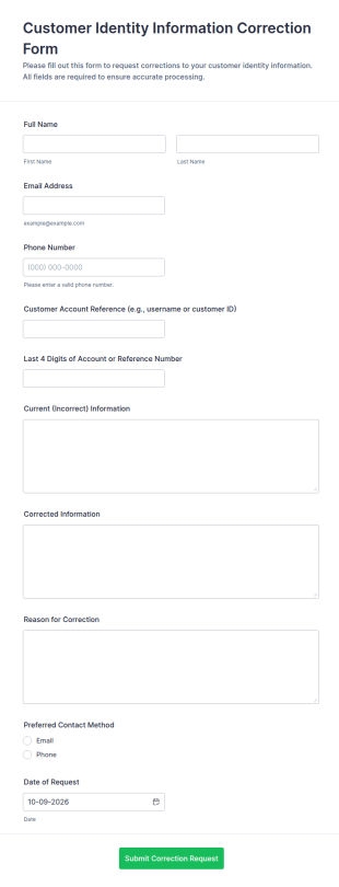 Customer Identity Information Correction Form Template