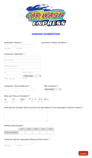 Customer Incident Form Template
