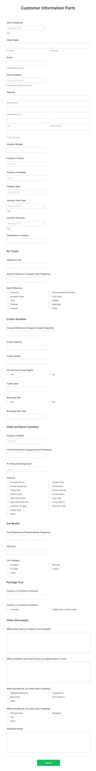Customer Information Form Template