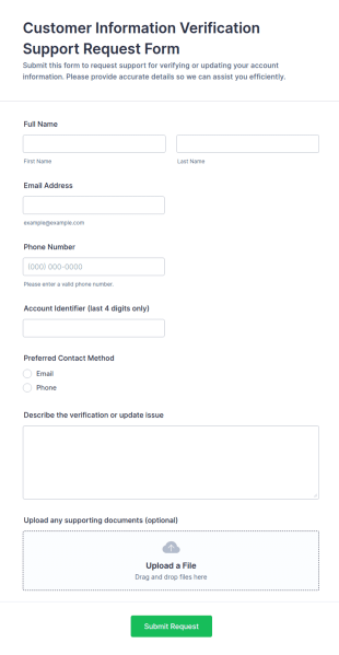 Customer Information Verification Support Request Form Template