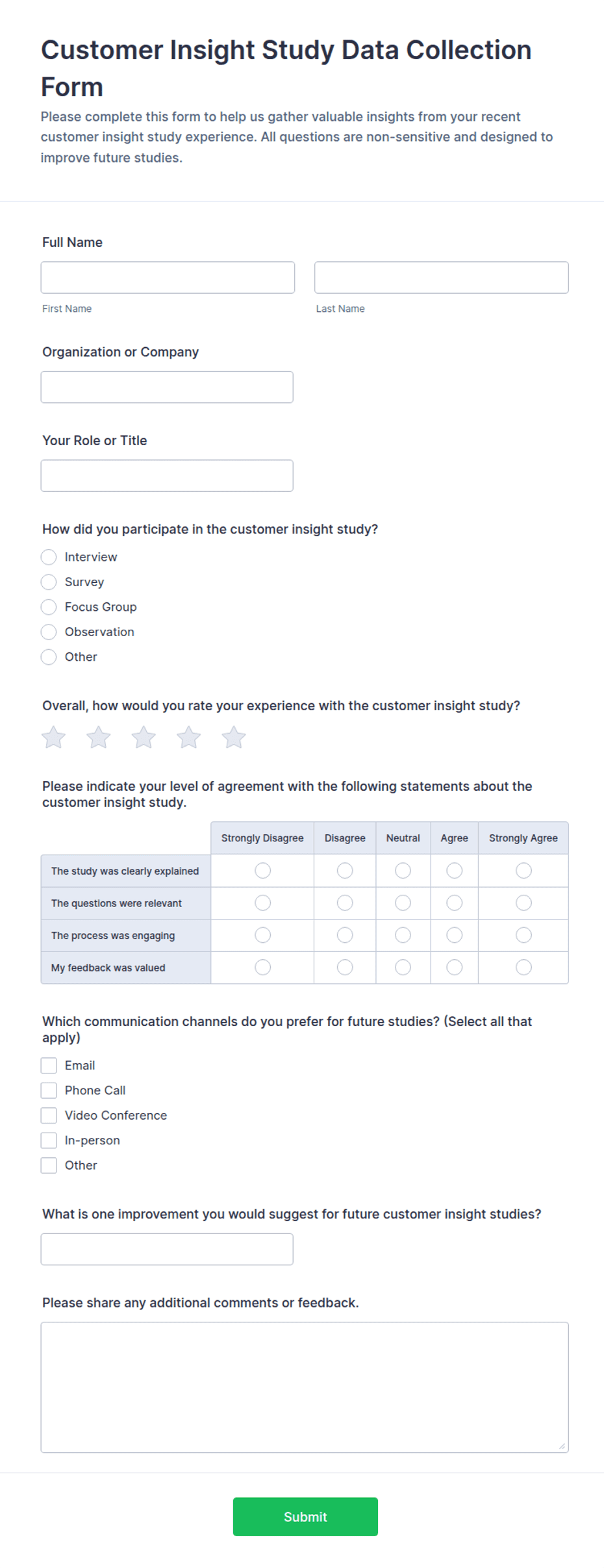 Customer Insight Study Data Collection Form Template | Jotform
