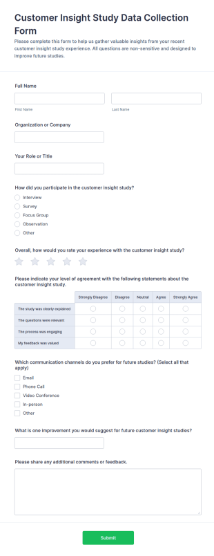 Customer Insight Study Data Collection Form Template