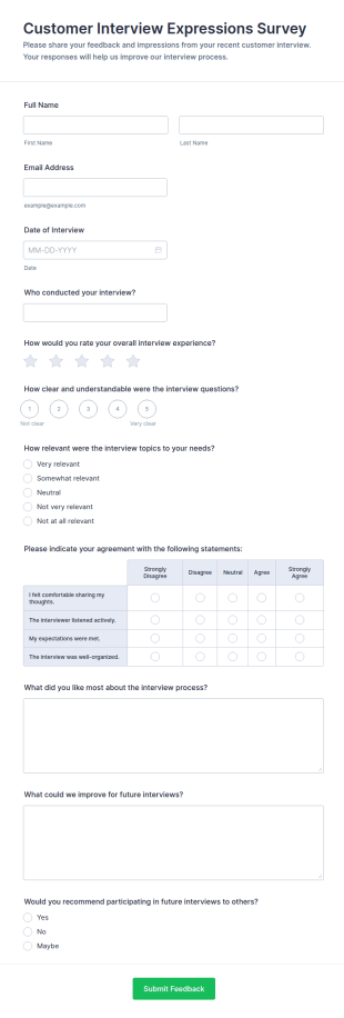 Customer Interview Expressions Survey Form Template