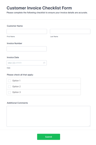 Customer Invoice Checklist Form Template