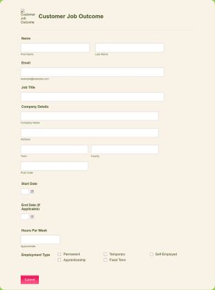 Customer Job Outcome Form Template