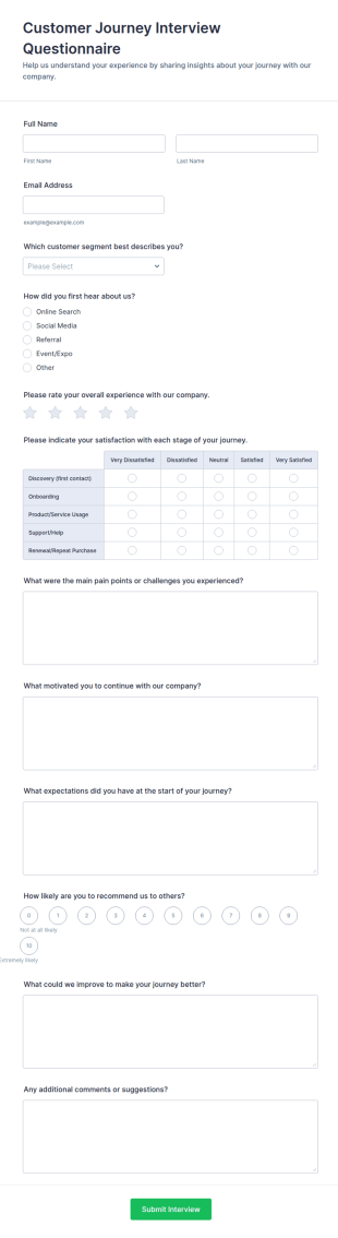 Customer Journey Interview Questionnaire Form Template