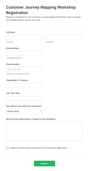 Customer Journey Mapping Workshop Registration Form Template
