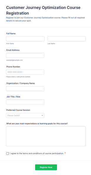 Customer Journey Optimization Course Registration Form Template