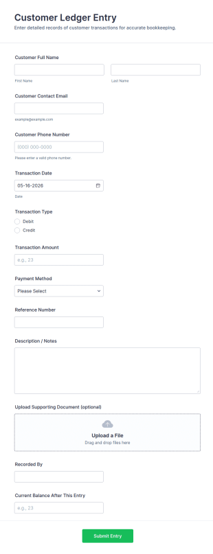 Customer Ledger Entry Form Template