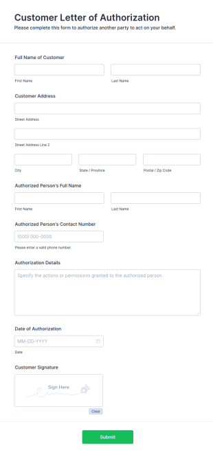 Customer Letter Of Authorization Form Template