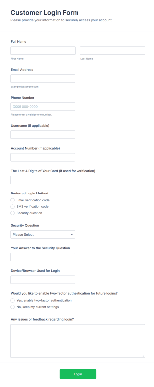 Customer Login Form Template