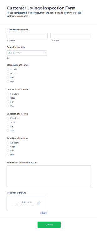 Customer Lounge Inspection Form Template
