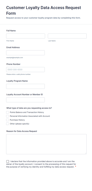 Customer Loyalty Data Access Request Form Template