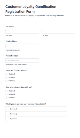Customer Loyalty Gamification Registration Form Template
