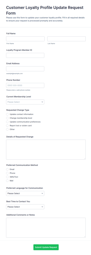 Customer Loyalty Profile Update Request Form Template