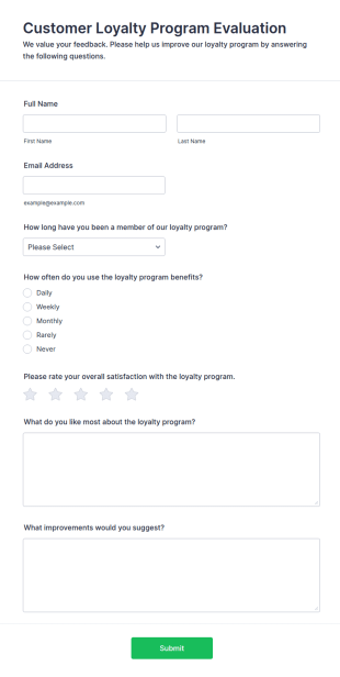 Customer Loyalty Program Evaluation Form Template