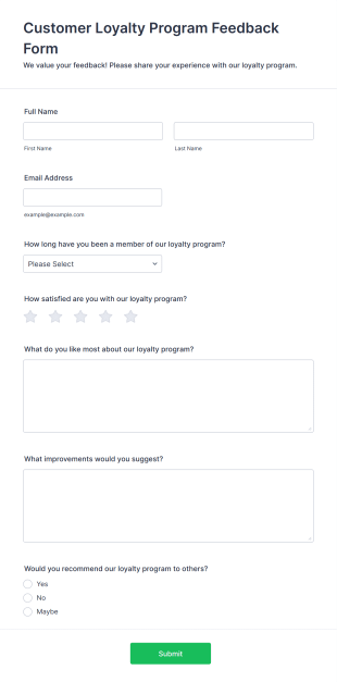 Customer Loyalty Program Feedback Form Template