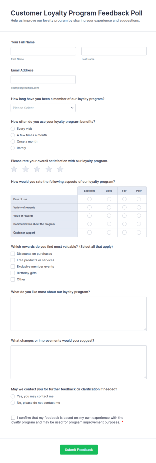 Customer Loyalty Program Feedback Poll Form Template