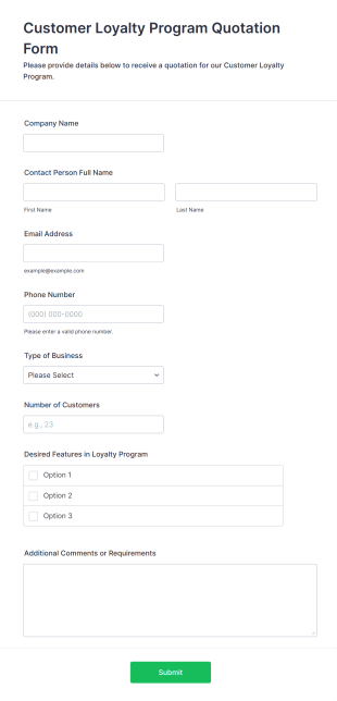 Customer Loyalty Program Quotation Form Template