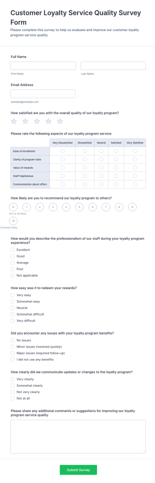 Customer Loyalty Service Quality Survey Form Template