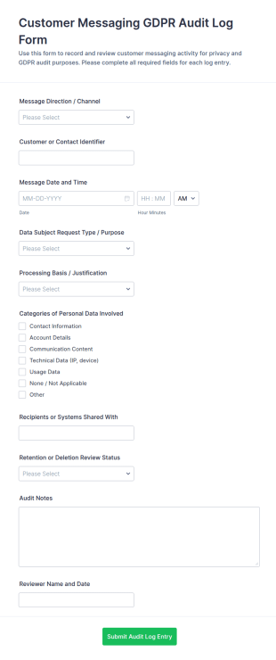 Customer Messaging GDPR Audit Log Form Template