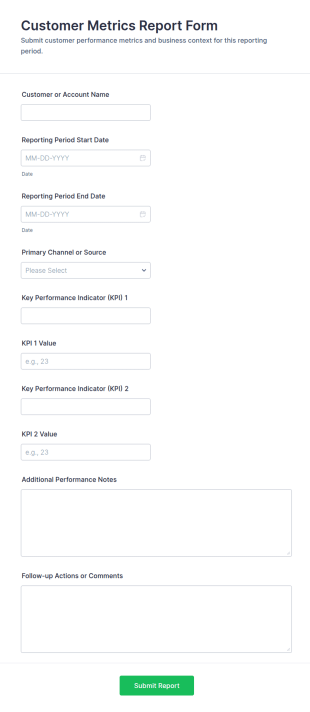 Customer Metrics Report Form Template