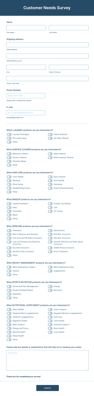 Customer Needs Survey Form Template