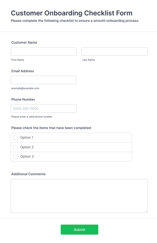 Customer Onboarding Checklist Form Form Template