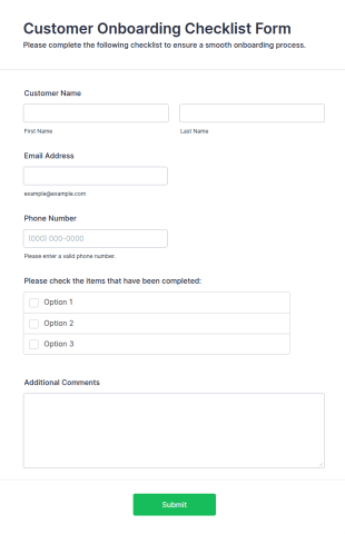Customer Onboarding Checklist Form Template