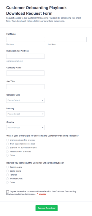 Customer Onboarding Playbook Download Request Form Template