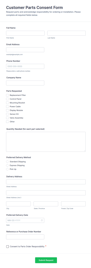 Customer Parts Consent Form Template