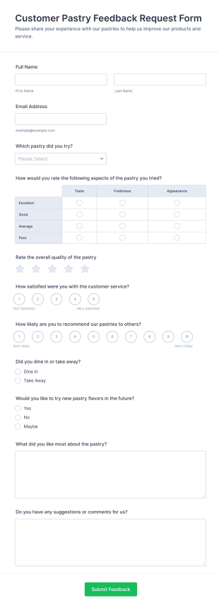Customer Pastry Feedback Request Form Template