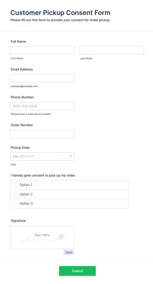 Customer Pickup Consent Form Template