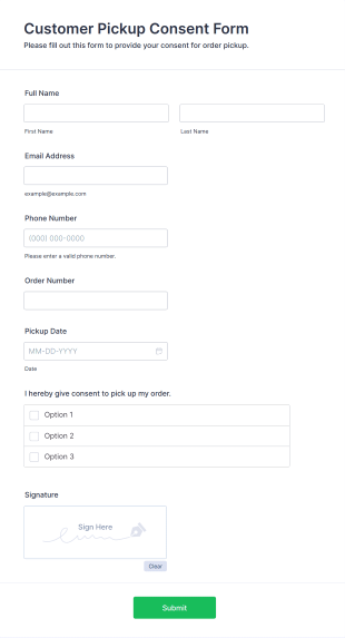 Customer Pickup Consent Form Template