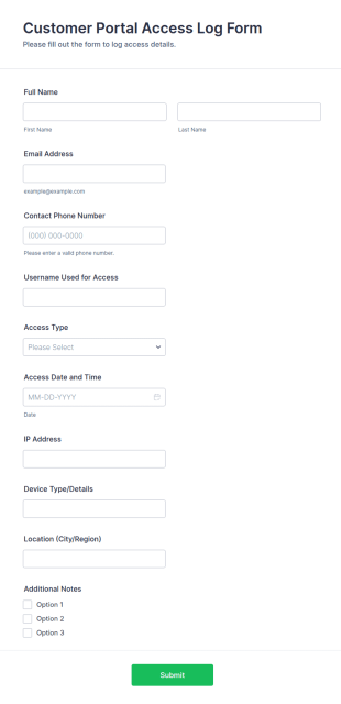 Customer Portal Access Log Form Template