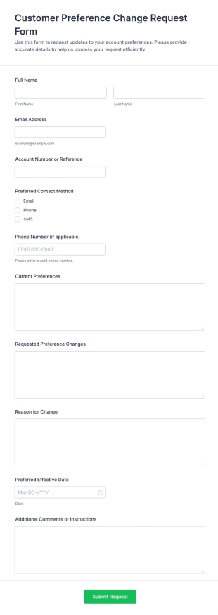 Customer Preference Change Request Form Template